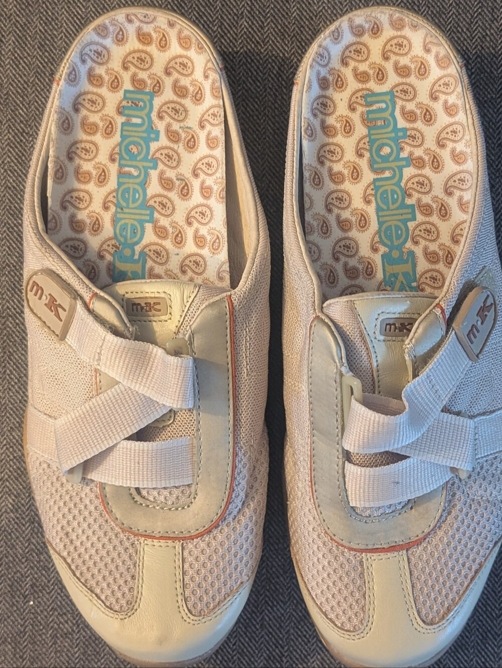 Michelle K Cream and Tan Slip-On Sneakers